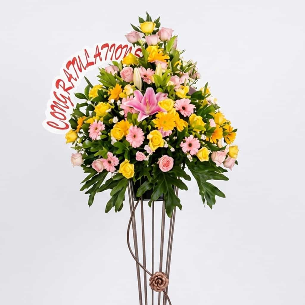 Standing flower elegan dengan rangkaian bunga segar di Jakarta