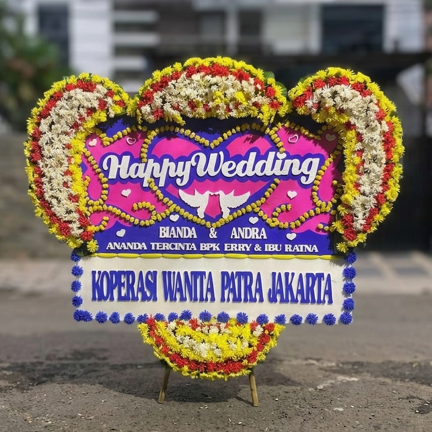 bunga papan pernikahan Gedung Pewayangan Kautaman Jakarta Timur